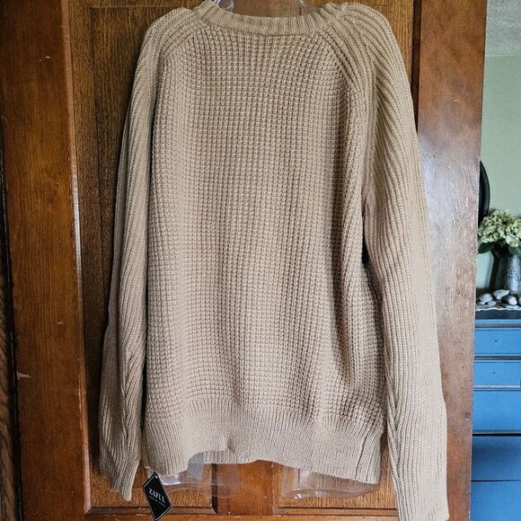 New Zaful Men’s Tan Waffle Knit Pullover Sweater Small | Crew Neck Chunky LS Top - Picture 2 of 4